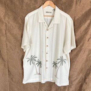 Batik Bay Tropical Shirt Palm Tree Embroidered Cream Short Sleeve XL
